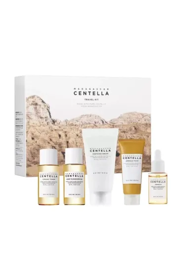 SET Madagascar Centella Travel Kit olejek oczyszczający + pianka oczyszczająca + tonik do twarzy + serum do twarzy + krem do twarzy