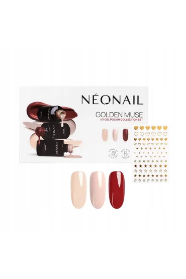 SET Golden Muse Blushing Red lakier hybrydowy + Sunset Nude lakier hybrydowy + Blush Flush lakier hybrydowy + Metallic Gold naklejki do paznokci 1szt