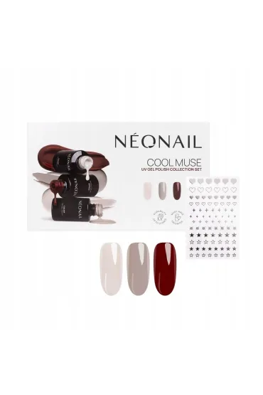 SET Cool Muse Cranberry Charm lakier hybrydowy + Muted Taupe lakier hybrydowy + Days Without Pressure lakier hybrydowy + Metallic Silver naklejki do paznokci 1szt