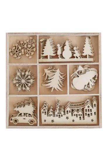 Kształty z drewna zimowe miasteczk, 35 szt
