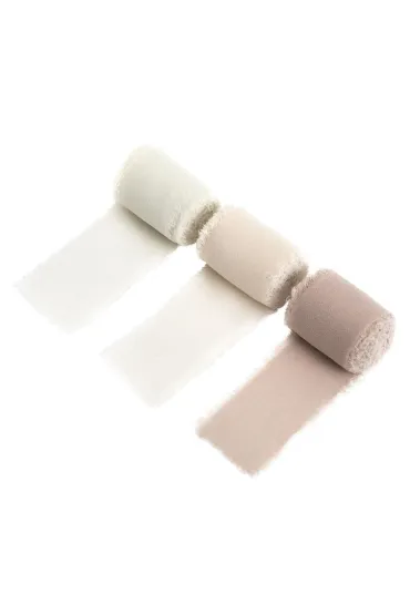 Tasiemki szyfonowe cream beige 4 cmx5m 3 szt