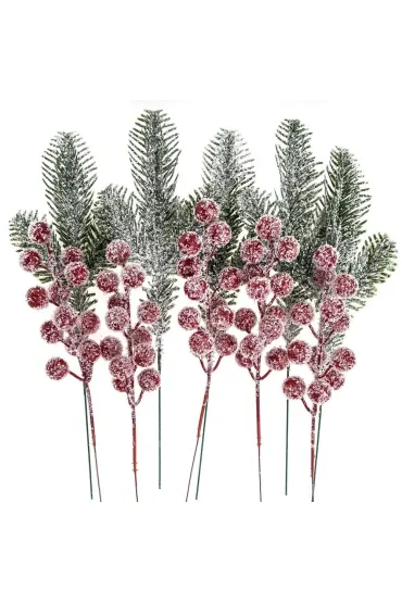 Szronione gałązki dekoracyjne z owocami 26cm 10 szt