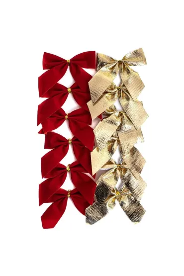 Kokardki dekoracyjne czerwone, złote 12 szt