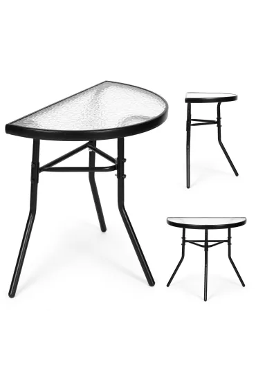 Stolik półokrągły szklany kawowy na balkon taras patio czarny