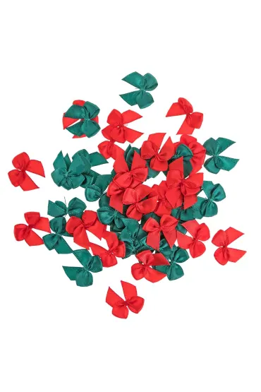 Mini kokardki satynowe czerwone, zielone BN 50 szt