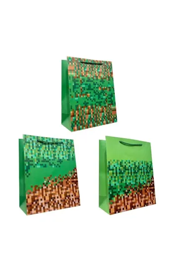 Torebka prezentowa L Minecraft szerokie dno mix