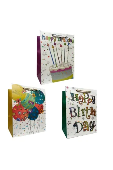 Torebka prezentowa urodzinowa M szerokie dno mix