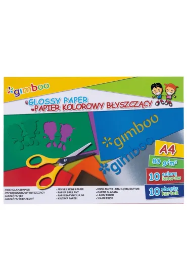 Zeszyt papierów kolorowych błyszczących A4 Gimboo 10 kolorów