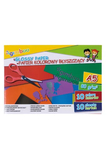 Zeszyt papierów kolorowych błyszczących A5 Gimboo 10 kolorów