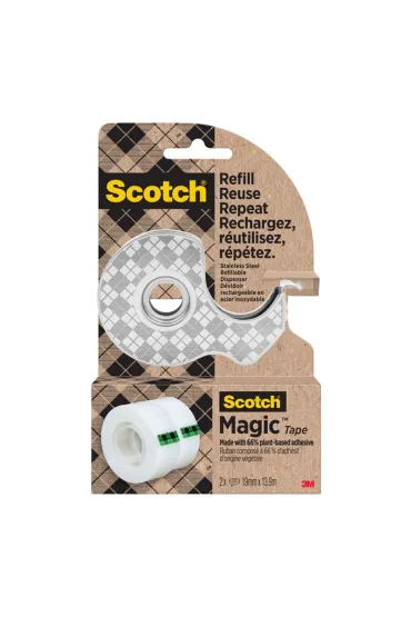 Dyspenser taśmy Scotch ze stali nierdzewnej + 2x taśma Magic 19mmx13,9m srebrny