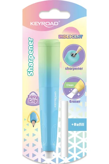 Temperówka plastikowa z gumką KEYROAD opalizująca pojedyncza blister 1szt.mix