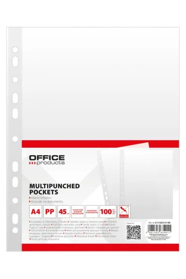 Paczka Koszulki na dokumenty Office Products PP A4 krystal 45mikr. 100szt.