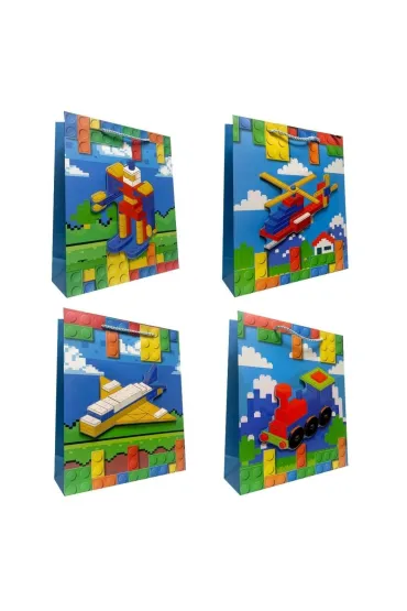  Torebka prezentowa dziecięca L klocki 3D mix