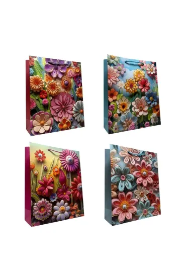 Torebka prezentowa uniwersalna L Kwiaty metal mix