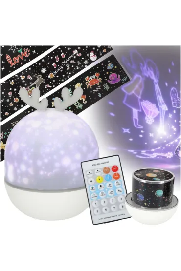 Lampka nocna projektor gwiazd LED USB obrotowy 6 motywów pilot renifer