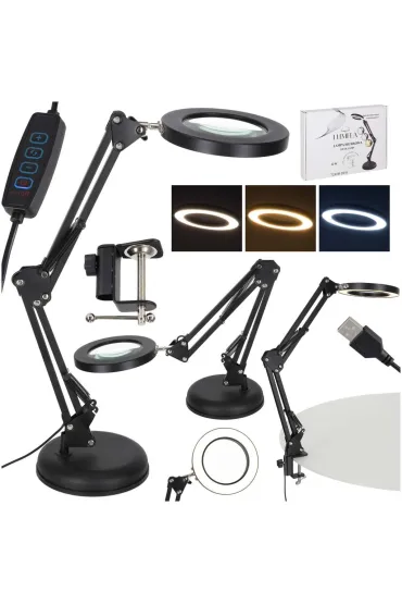 Lampka na biurko biurkowa LED z lupą szkło powiększające obrotowy wysięgnik 2 sposoby mocowania