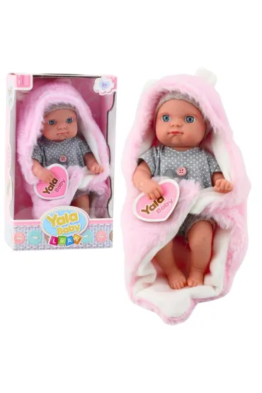 Lalka bobas w szarej piżamce różowy 23cm