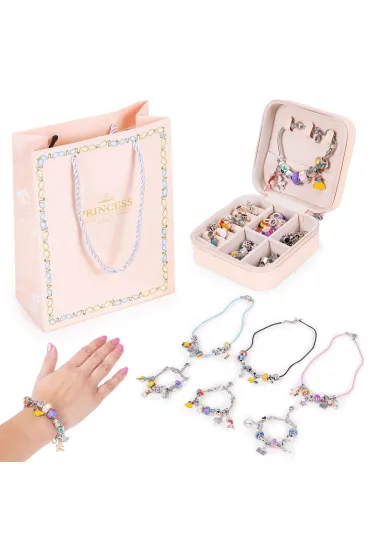 Zestaw do robienia bransoletek naszyjników charmsy koraliki 66 elementów + organizer i torba