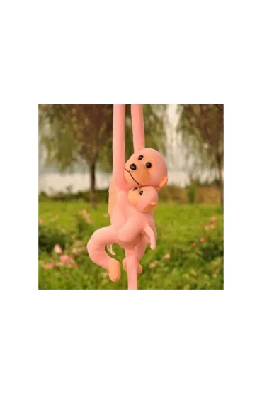 Maskotka małpka z dzieckiem różowa 70cm