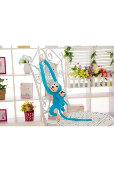 Maskotka małpka z dzieckiem niebieska 90cm