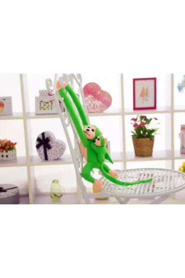 Maskotka małpka z dzieckiem zielona 90cm