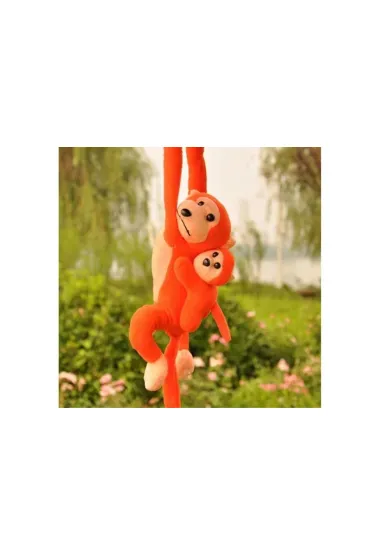 Maskotka małpka z dzieckiem pomarańczowa 90cm