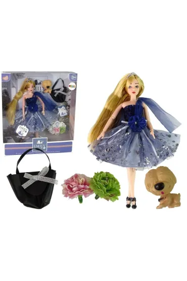 Lalka Emily z pieskiem torebką kwiatami