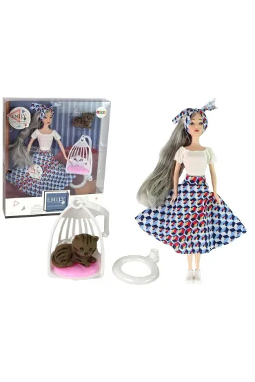Lalka Emily szare włosy kotek huśtawka