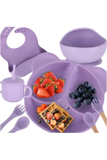 Naczynia silikonowe dla dzieci zestaw fioletowe