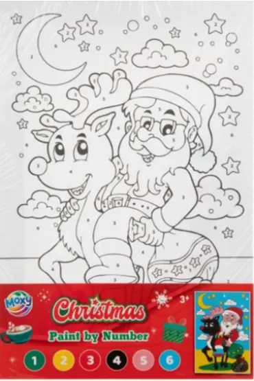 Mikołaj na reniferze- malowanie po numerach na płótnie A4