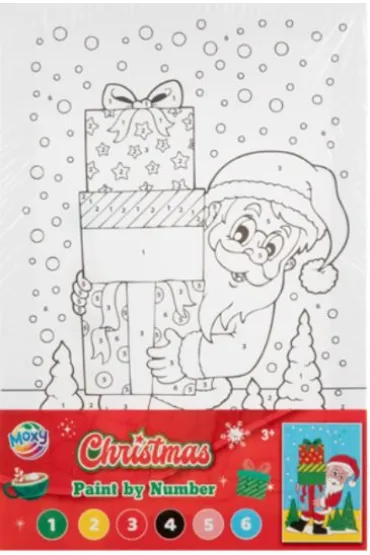 Mikołaj z prezentami -  malowanie po numerach na płótnie A4