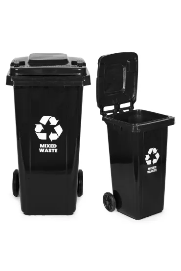 Kosz na śmieci pojemnik kubeł śmietnik czarny odpady zmieszane gumowe koła