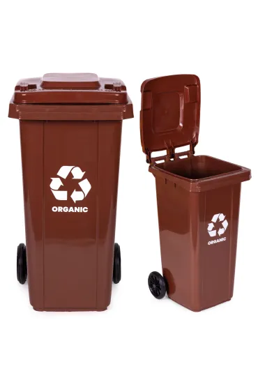 Kosz na śmieci pojemnik kubeł śmietnik brązowy BIO gumowe koła