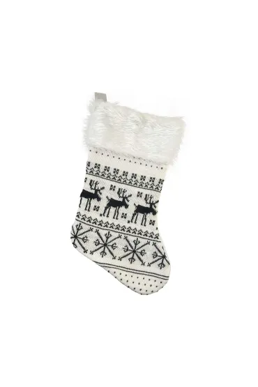 Skarpeta świąteczna biała w renifery 41x22cm