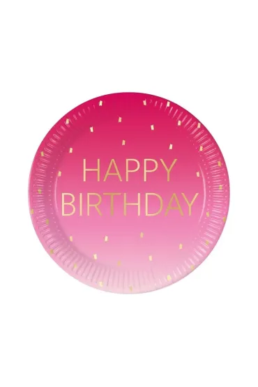 Talerzyki papierowe Pink Happy Birthday 23cm 8 szt