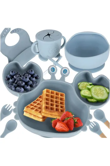 Naczynia silikonowe dla dzieci niemowląt krab zestaw niebieskie