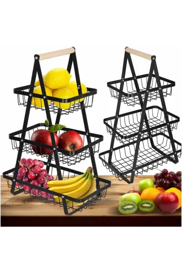 Kosz na owoce i warzywa piętrowy patera trzypoziomowa metal drewno