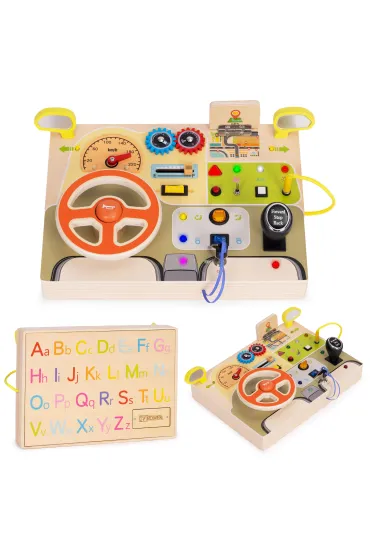 Drewniana tablica manipulacyjna LED sensoryczna dla dzieci panel edukacyjny auto kierownica
