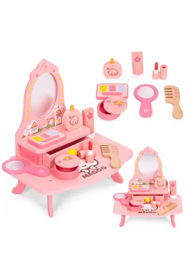 Drewniana toaletka dla dzieci z lustrem i szufladą 7 akcesoriów