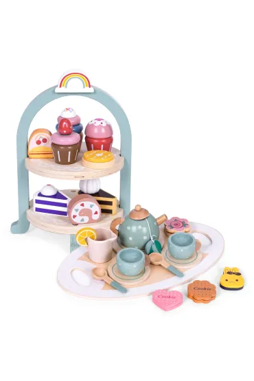 Serwis do herbaty kawy z ciastkami filiżanki dzbanek tacka patera