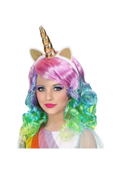 Tęczowa peruka z opaską jednorożca