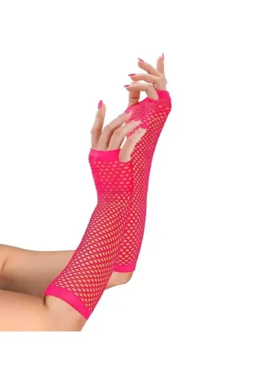 Długie rękawiczki bezpalcowe różowe neon