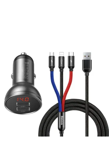 Baseus ładowarka samochodowa 24 w + kabel usb 3w1 tzccbx-0g