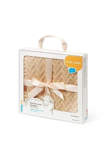 Kocyk z wełny merino ciemny beż