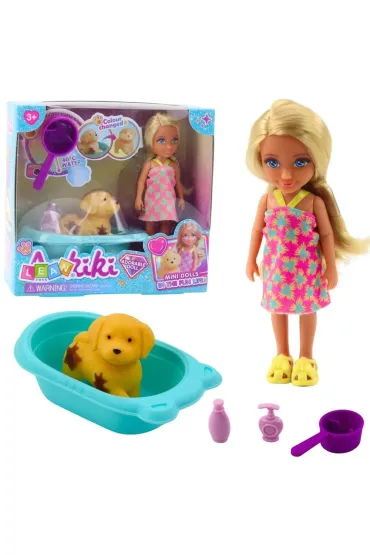 Lalka z pieskiem, wanną i akcesoriami