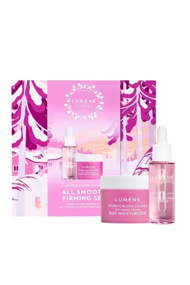 SET Nordic Bloom All Smooth Firming Set Vegan Collagen Essence esencja do twarzy + Anti-Wrinkle &amp; Firm Day Moisturizer krem do twarzy