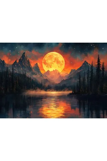 Diamentowa mozaika - Księżyc w tle ciemnych gór