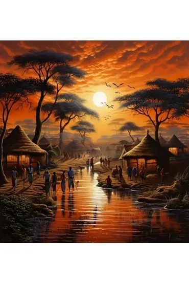 Diamentowa mozaika - Afryka zachód słońca w wiosce