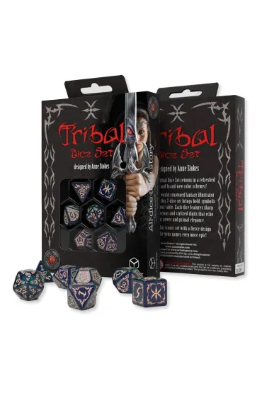 Zestaw kości Tribal, niebiesko-zielony i beżowy