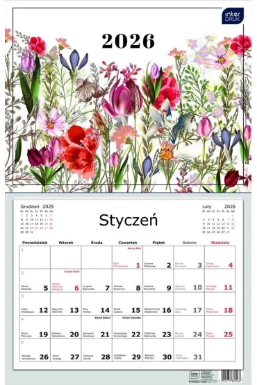 Kalendarz 2026 jednodzielny 32x50cm Kwiaty
